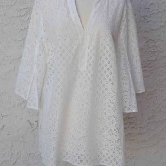 Chicos White Lace Tunic Top Size 2 L Cotton Blend Length 29" Excellent Condition - Picture 7 of 10